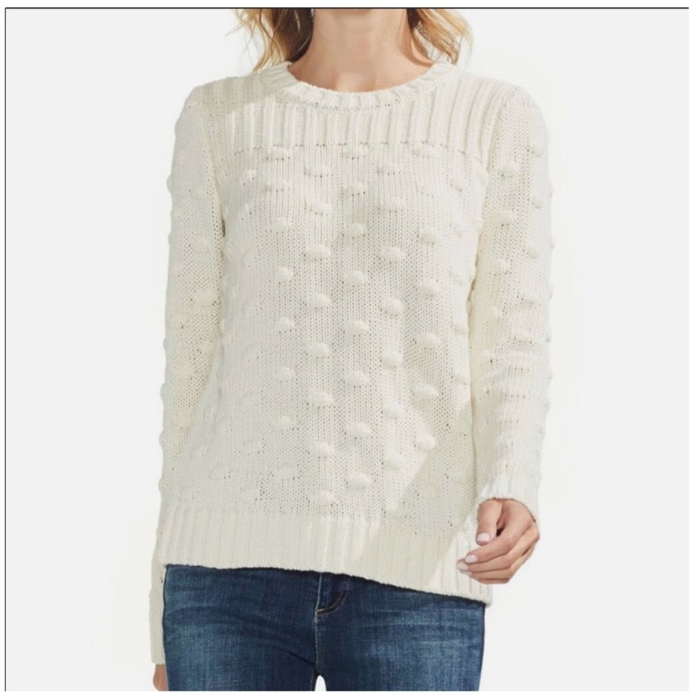 New Vince Camuto Estate Jewel Cotton Ball Cream Crewneck Sweater Size S